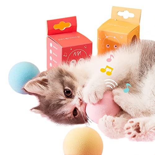 3 Pack Cat Ball with Touch Activated 3 Animal Sounds Include Bird,Cricket and Frog,Interactive Catnip Toy for Cat to Chase and Chew,Cat Kicker Ball Reduce Obesity
