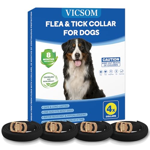 4 Pack Flea Collar for Dogs, Dog Flea and Tick Collar 8 Months Flea and Tick Prevent for Dog, Waterproof Adjustable Dog Flea Collar, Tick and Flea Collar for Large Small Dogs Puppy Flea Collar, Black