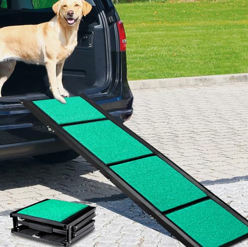 62" Folding Dog Car Ramps, Upgraded Portable Pet Ramp with Non-slip Carpet Surface, 17" Wide Dog Ramp for Cars, Suvs & Trucks, Lightweight & Durable Dog Stairs for Small Medium Large Dogs Up to 200LBS