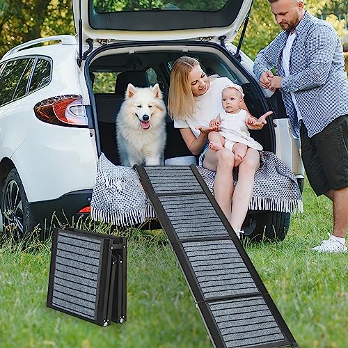 62" Premium Portable Dog Ramps for Large Dogs Non-Slip Surface Foldable and Lightweight Dog Stairs Heavy Duty Ladders for Small to Large Dogs up to 200-250 LBS Easy Access to Cars, SUVs & Trucks