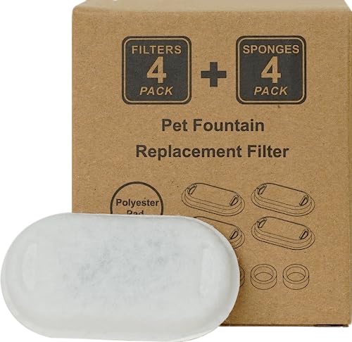 8 PCS Cat Water Fountain Filter Compatible with Stainless Steel Dispenser, Efficient Filtration with Coconut Shell Activated Carbon and Fresh Water(4 Filters+4 Sponges)