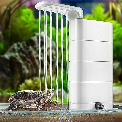 850L/H Turtle Water Filter, 4 in 1 Turtle Tank Filter Reptile Tank Water Filter with Sponge, Bio Balls, 2 Suction Cups and Drain Hose, Submersible Aquarium Filter for Amphibians and Reptiles Frog