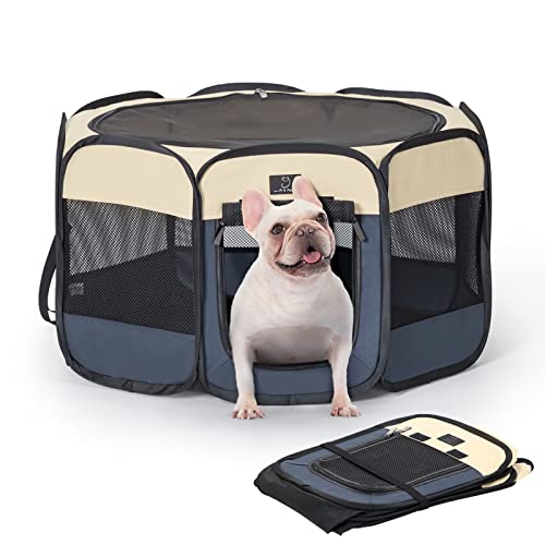 A4Pet Portable Dog Playpen for Small Dogs, 27" Foldable Small Pet Playpen for Puppy/Cat/Rabbit/Chick, Indoor Cat Playpen with Waterproof Bottom & Removable Zipper