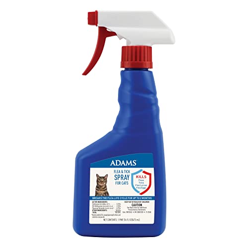 Adams Flea & Tick Spray For Cats, Kills Adult Fleas, Flea Eggs, Flea Larvae, Ticks, Controls Flea Reinfestation For Up To 2 Months, 16 Oz