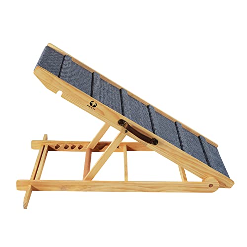 Adjustable Dog Cats Ramp, Folding Portable Wooden Pet Ramp for All Small and Older Animals - 42" Long and Adjustable from 14” to 26” - Rated for 200lbs - Lightweight Dog Car Ramps for SUV, Bed, Couch