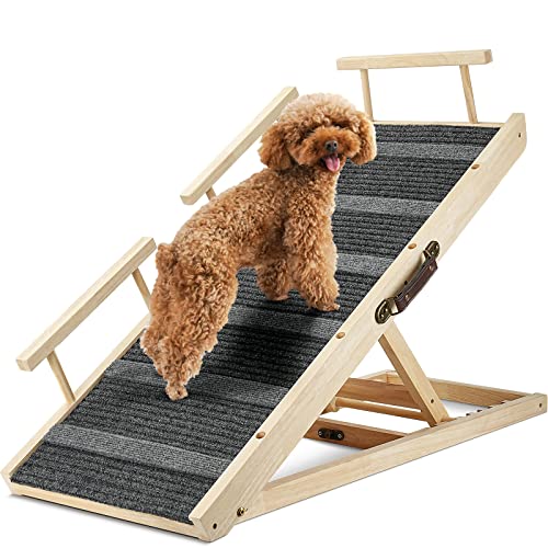 Adjustable Pet Ramp for Dogs and Cats: for Couch or Bed with Safety Rails & Handle, Non-Slip Mat - 40" Long and Adjustable from 14” to 25”, Great for Small and Older Animals