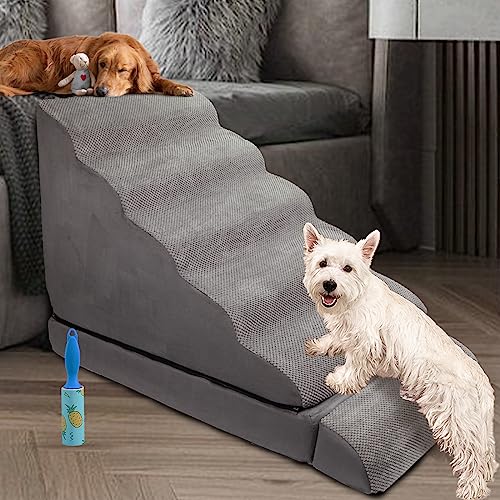 A.FATI 30 inch Foam Pet Stairs for High Beds, Extra Wide 6 Tier Dog Stairs/Steps for High Beds up to 36 Inches High, Non-Slip Dog Ramps for Small Dogs, Injured Pets, and Small Animals