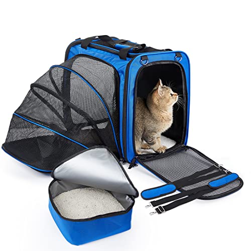 A.FATI Cat Carrier with Litter Box for Car, Extra Large (26.6"x17.3"x16.2") Cat Travel Carrier with Collapsible Litter Box for Car Traveling, Expandable Pet Crate with Travel Litter Box for Cats