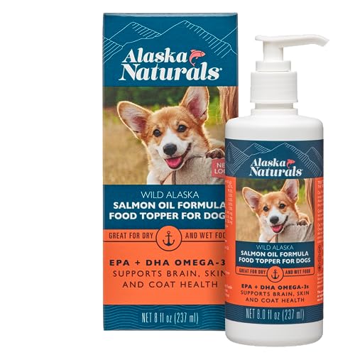 Alaska Naturals – Wild Alaska Salmon Oil Formula Dog Food Topper – EPA and DHA Omega-3 - Supplement for Healthy Skin, Shiny Coat – Made in The USA – 8 oz. Pump Bottle