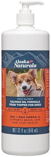 Alaska Naturals – Wild Alaska Salmon Oil Formula Dog Food Topper – EPA and DHA Omega-3 - Supplement for Healthy Skin, Shiny Coat – Made in The USA – 32 oz. Pump Bottle