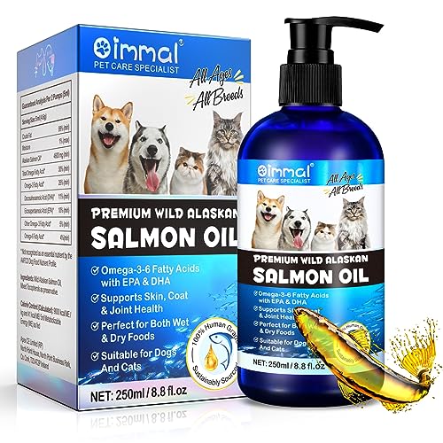 Alaskan Salmon Oil for Dogs & Cats (8.8 oz) - Pure Omega 3 Fish Oil with Omega 6 Fatty Acids, EPA & DHA - Anti-inflammation for Dogs Skin and Coat - Natural Pet Joint, Immune, Brian & Heart Supplement