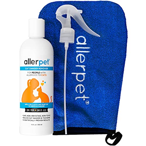 Allerpet Cat Dander Remover w/Free Applicator Mitt & Sprayer - Effective Cat Dander Reduction - Anti Allergen Solution Made in USA - (12oz)