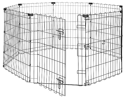 Amazon Basics - Octagonal Foldable Metal Exercise Pet Play Pen for Dogs, Fence Pen, Single Door, Small, 60 x 60 x 30 Inches, Black