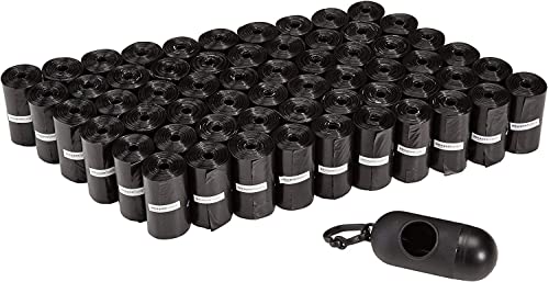 Amazon Basics Standard Dog Poop Bags with Dispenser and Leash Clip, Unscented, 900 Count, 60 Pack of 15, Black, 13 Inch x 9 Inch