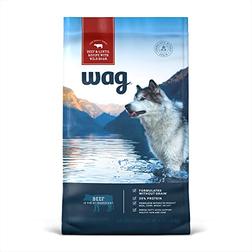 Amazon Brand - Wag Dry Dog Food Beef & Lentil Recipe with Wild Boar (4 lb. Bag)