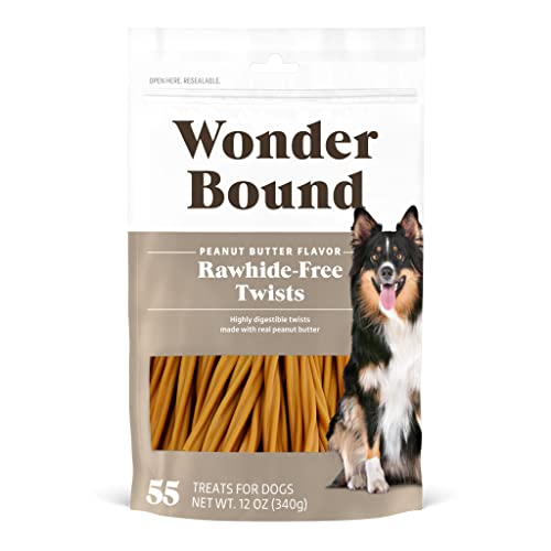 Amazon Brand - Wonder Bound Rawhide-Free Dog Treats, Peanut Butter Twists, 55 Count