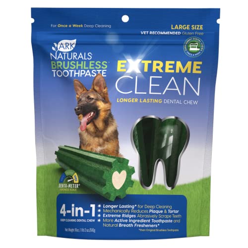 ARK NATURALS Extreme Clean Brushless Toothpaste, Longer Lasting Dog Dental Chew for Large Breeds, Freshens Breath, Helps Reduce Plaque and Tartar, 18oz, 1 Pack, Green (47003)