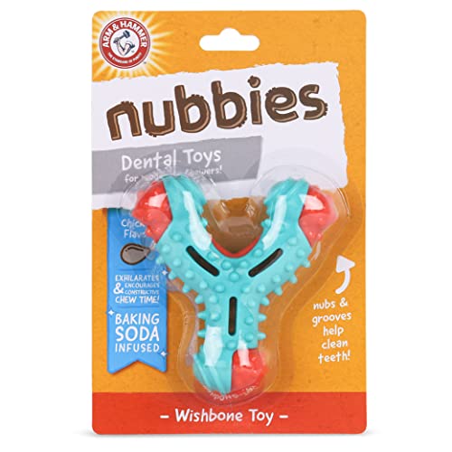 Arm & Hammer for Pets Nubbies Wishbone Dog Dental Toy| Best Dog Chew Toy for Moderate Chewers | Dog Dental Toy Helps Reduce Plaque & Tartar | Chicken Flavor Baking Soda