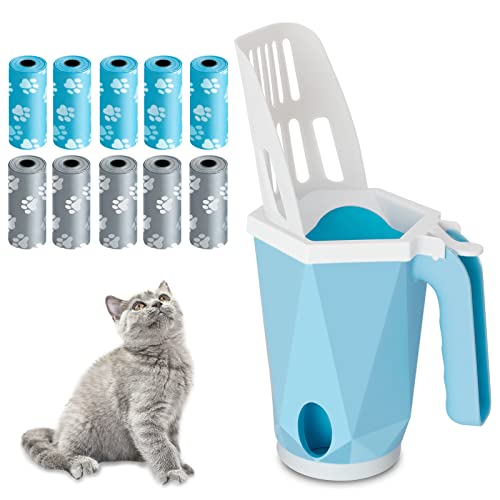 Austepax Cat Litter Scoop - Integrated Litter Scooper with Litter Box, Removable Deep Shovel and Large Capacity Waste Container - Sturdy and Durable, Easy to Clean and Use(150 Bags)