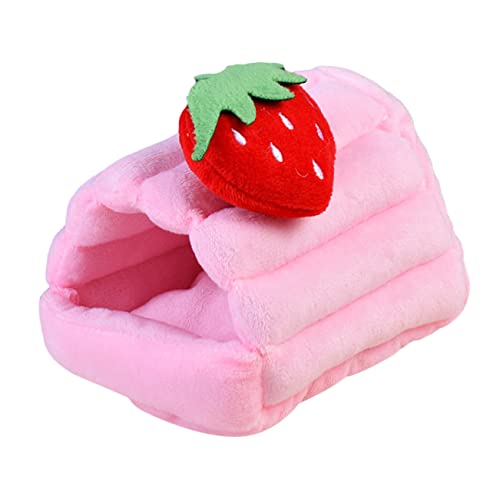 balacoo Warm Winter Hedgehogs Ferrets Nest Pet Pig Hedgehog Rats Hamster Sleeping Cartoon Bunny for Cage Small Bed Bag Strawberry Thicken House- Pattern Chinchilla Rabbit Hideout Dwarf