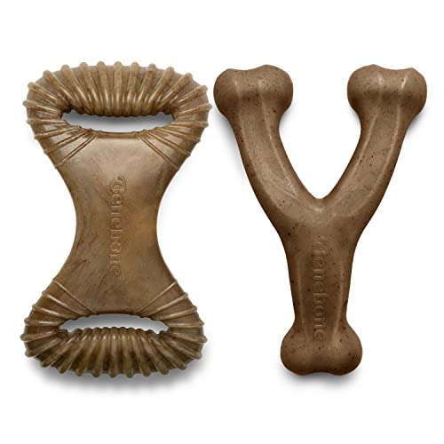 Benebone 2-Pack Wishbone/Dental Durable Dog Chew Toys, Real Bacon, Made in USA, Large