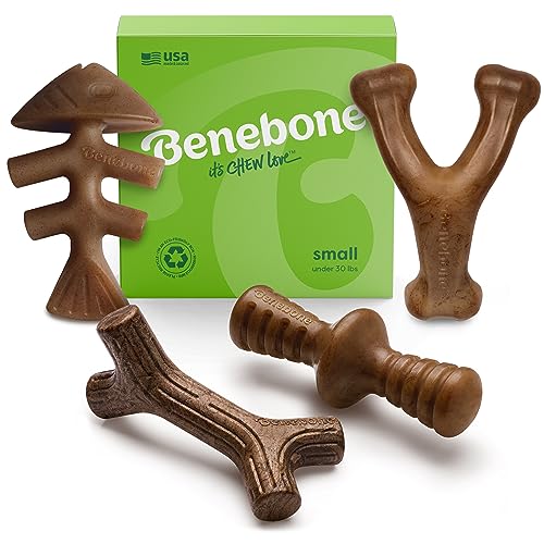 Benebone Small 4-Pack Dog Chew Toys for Aggressive Chewers, Made in USA, 30lbs and Under