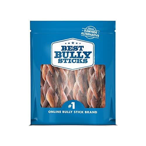 Best Bully Sticks All Natural 4-5 Inch Braided Bully Sticks for Small and Medium Dogs Highly Digestible Limited Ingredient Rawhide Alternative Dog Chew Free-Range Grass-Fed Beef Dog Treats 1 Pound Bag