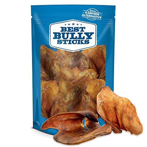Best Bully Sticks All Natural USA Baked & Packed Pig Ears for Dogs - Single Ingredient Highly Digestible 100% Pork Dog Chew Treats - Great for Puppies, Small, Medium, and Large Dogs - 12 Pack