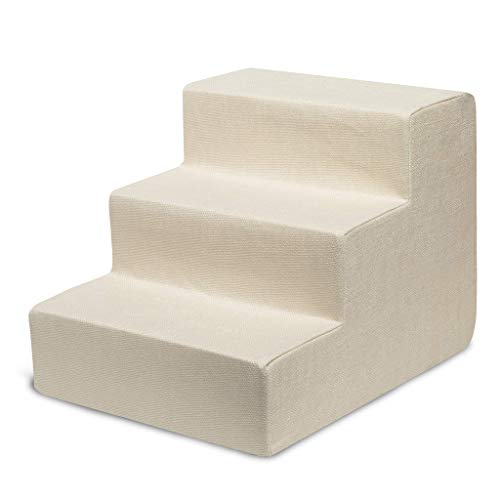 Best Pet Supplies Foam Pet Steps for Small Dogs and Cats, Portable Ramp Stairs for Couch, Sofa, and High Bed Climbing, Non-Slip Balanced Indoor Step Support, Paw Safe - Ivory, 3-Step (H: 13.5")