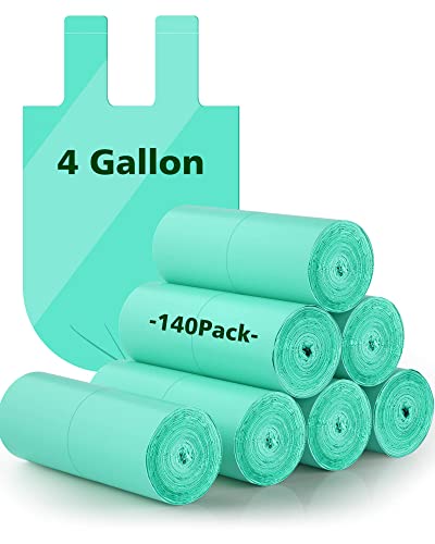 Biodegradable Trash Bags With Handles 4 Gallon 140 Packs,AYOTEE Compostable Trash Bags,No leak Small Garbage Bags 4 Gallon Trash Bags Unscented 15-23 Liter,4-6 Gal Small Trash Bags