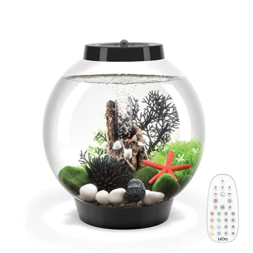 biOrb Classic 15 Acrylic 4-Gallon Aquarium with Multi-Color Remote-Controlled LED Lights Modern Compact Tank for Tabletop or Desktop Display, Black
