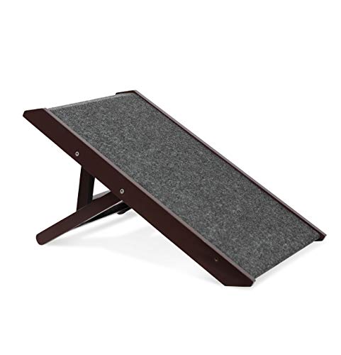 BIRDROCK HOME Adjustable Dog Ramp for Low Beds or Couches - Small Dogs or Cats Only - Decorative Wooden Folding Doggie Ramps - Paw Friendly Grip Carpet - Espresso 13"