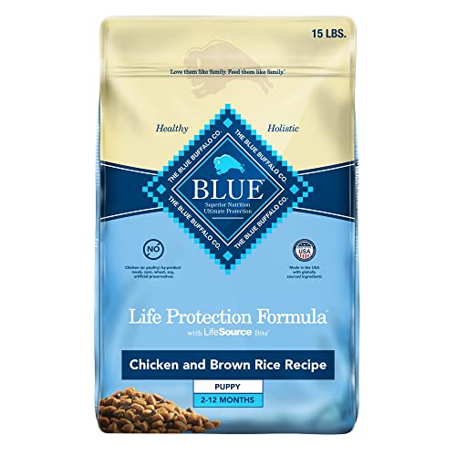 Blue Buffalo Dog Food for Puppies, Life Protection Formula, Natural Chicken & Brown Rice Flavor, Puppy Dry Dog Food, 15 lb Bag