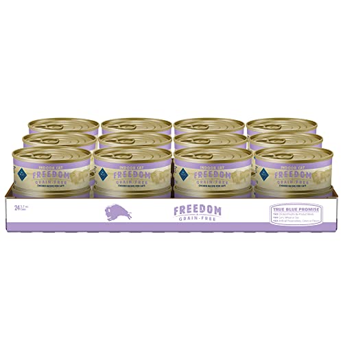 Blue Buffalo Freedom Grain Free Natural Adult Pate Wet Cat Food, Indoor Chicken 5.5-oz cans (Pack of 24)