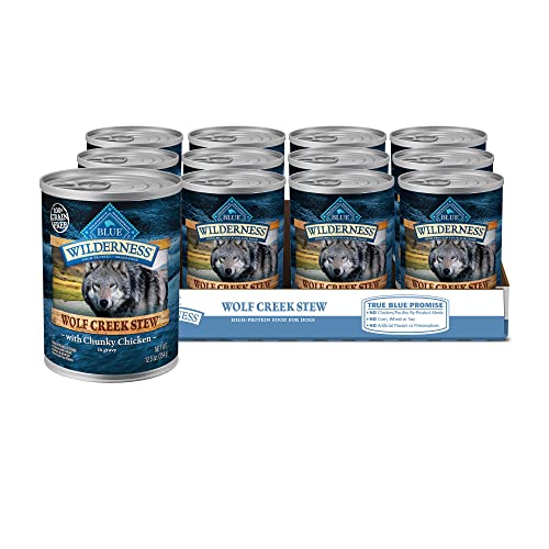 Blue Buffalo Wilderness Wolf Creek Stew High Protein, Natural Wet Dog Food, Chunky Chicken Stew in gravy 12.5-oz cans (Pack of 12)