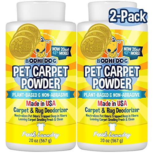 Bodhi Dog Natural Dog Odor Carpet Powder | Dry Pet Smell Eliminator | Remove Urine Smells | Plant Based and Biodegradable Room Powder | Loosens Fur and Dirt (Fresh Laundry (Pack of Two), 20 Ounce)