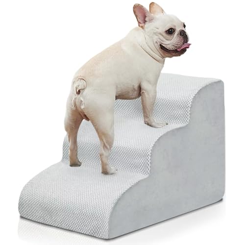 BOMOVA Dog Stairs for Small Dogs, 3-Step Dog Steps for Bed Small Dog, High Density Foam Dog Ramp for Couch, Non-Slip Bottom Pet Stairs, Light Grey, 2/3/4/5 Steps