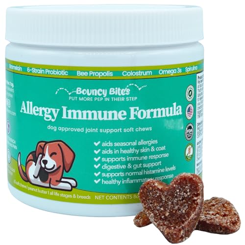 Bouncy Bites Seasonal Dog Allergy Immune Supplements - Dog Chews for Skin and Coat Health - Chews for Dogs Allergy Immunity