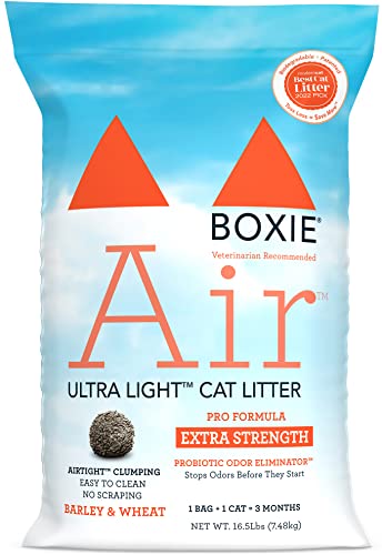 Boxiecat Air Lightweight Premium Clumping Cat Litter -Extra Strength- Scent Free- 16.5 lb- Plant-Based Formula- Stays Ultra Clean, Probiotic Powered Odor Control, 99.9% Dust Free