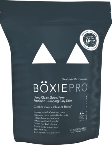 BoxiePro Deep Clean Probiotic Clumping Clay Cat Litter -Scent Free- 16 lb- Cat Activated Probiotics- Longer Lasting Odor Control, Stays Ultra Clean, 99.9% Dust Free