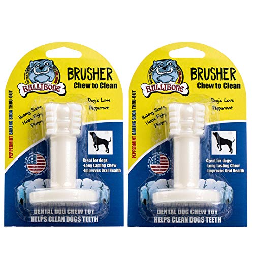 Bullibone Brusher: Dog Teeth Cleaning Brushing Toothbrush Stick - Long Lasting Nylon Peppermint Chew Toy for Dog Oral Care and Dental Health for Small Dogs and Puppies