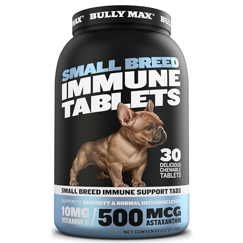 Bully Max Small Breed Immune Tablets - Boost Your French Bulldog's Health & Immunity with Astaxanthin, Colostrum, Turmeric, Collagen Peptides, & Spirulina - 30 Tablets - New!