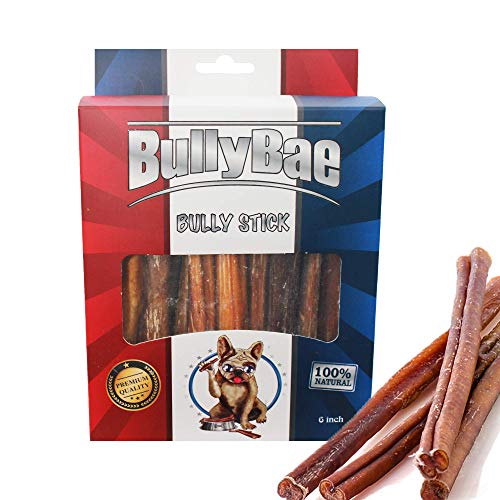 BullyBae 6" Natural Bully Stick Dog Treats - Healthful Dog Chews (Medium 15 Count)