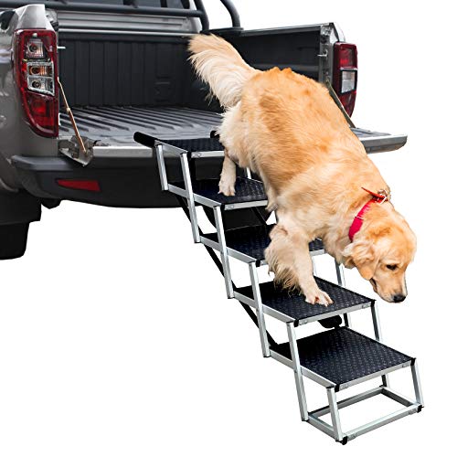 By Unbranded Dog Ramps with 5 Stairs, Upgraded Aluminum Frame Pet Steps for SUV, Cars, High Beds, Portable and Folding Stair for Large Dog up to 200Lbs with Light Weight and Non-Slip Surface