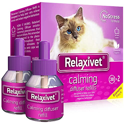 Calming Cat Diffuser Refill & Anti Anxiety Pet Products - Feline Calm Pheromones & Cats Comfort - Stress Relief with New Zone, Fighting with Dogs & Behavior Control (2 Refills (Diffuser not included))