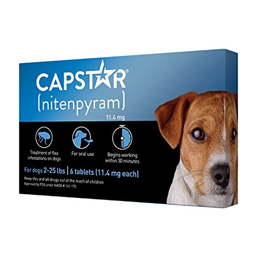 Capstar (nitenpyram) for Dogs, Fast-Acting Oral Flea Treatment for Dogs 2-25 lbs, Vet-Recommended Flea Medication Tablets Start Killing Fleas in 30 Minutes, 6 Doses