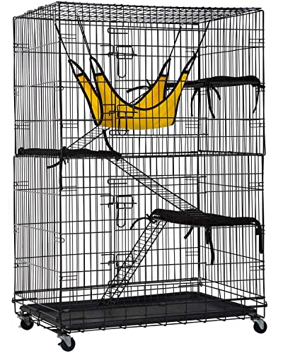 Cat Cage Cat Crate Cat Kennel 48 Inches Cat Playpen with Free Hammock 3 Cat Bed 2 Front Doors 2 Ramp Ladders Perching Shelves