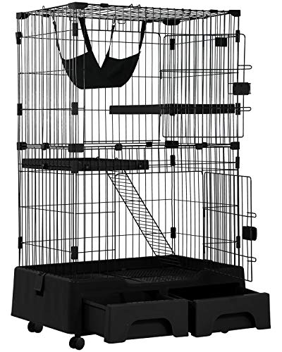 Cat Cage Playpen Kennel Crate 52.3 Inchs Height Cat House Cat Litter Box and Storage Case in One Pet Enclosure with 2 Front Doors 2 Ramp Ladders 2 Resting Platforms Beds Tray Hammock Cage for Cats