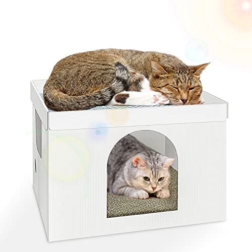 Cat Cardboard House - Waterproof and Durable Cat House with Spacious Two-Level Design for Indoor