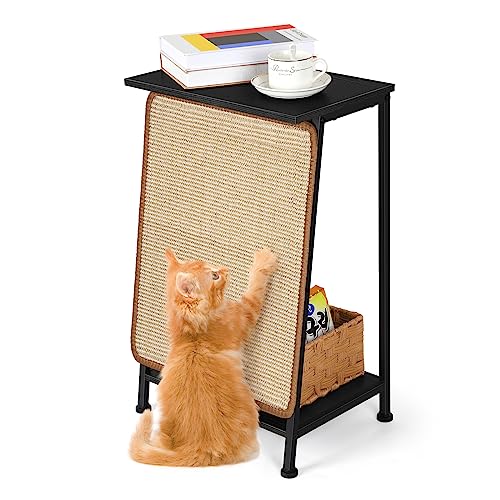 Cat Furniture Black End Table with Cats Scratcher Small Sofa Side Table with Sisal Scratching Board for Indoor Cats Kittens, Living Room Multi-Function Coffee Table Furniture Protector